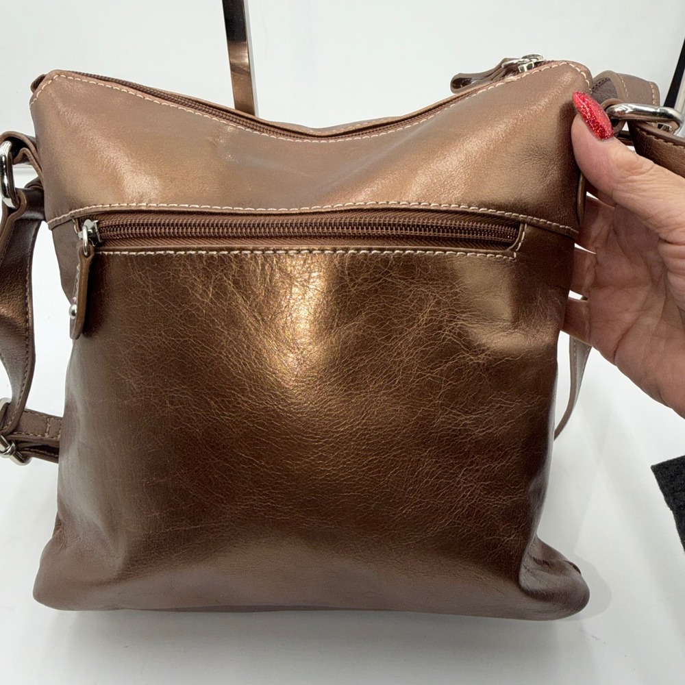 Gianni Bernini Metallic Bronze Leather Crossbody Shoulder Bag Purse - Picture 10 of 16